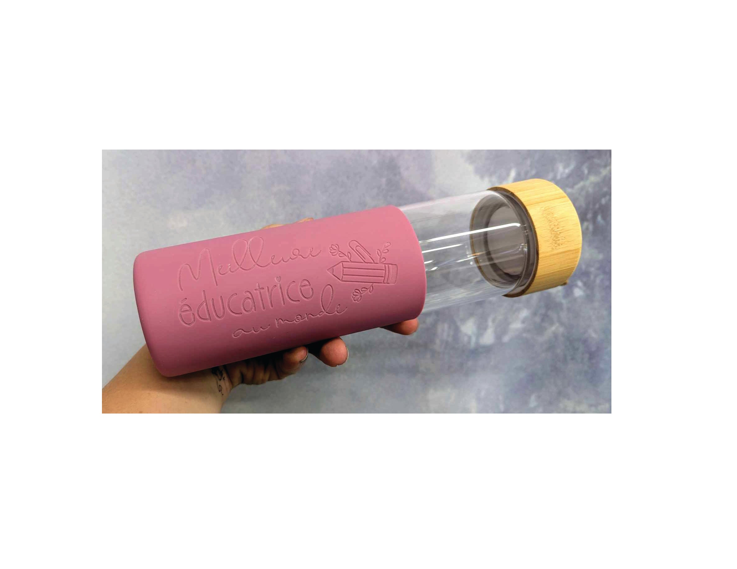 Cadeau pour éducatrice - Bouteille en verre 20 0z - Meilleure éducatrice au monde - Rose